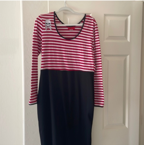 Deadly Dames Red & White Striped Hot Rod Honey Wiggle Dress, Size 2x GUC - Picture 8 of 11